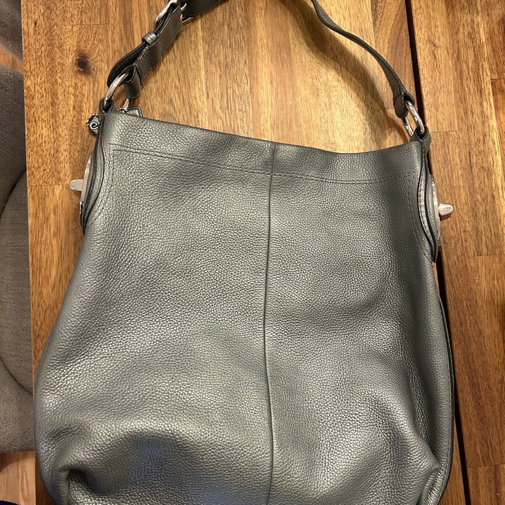 Gray Leather Shoulder Bag